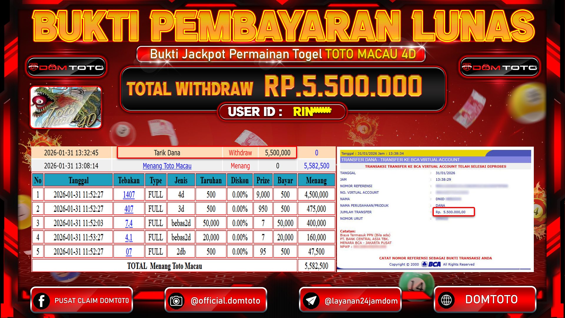 JACKPOT TOGEL Pasaran TOTOMACAU 4D 31 JANUARI 2026